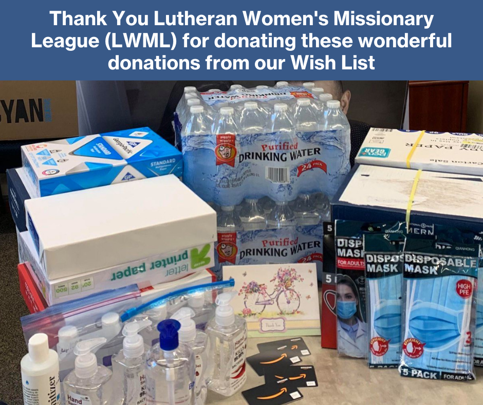 Thank you to Lutheran Women's Missionary League for the donated items
